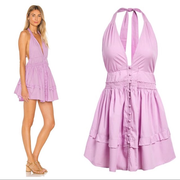 FREE PEOPLE BOHO FLOWY HALTER MINI DRESS A3C - Picture 13 of 16